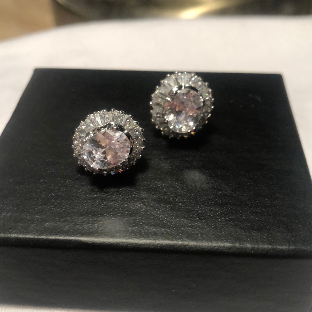 Baguette Accented earrings with oval center cut Faux Diamonds